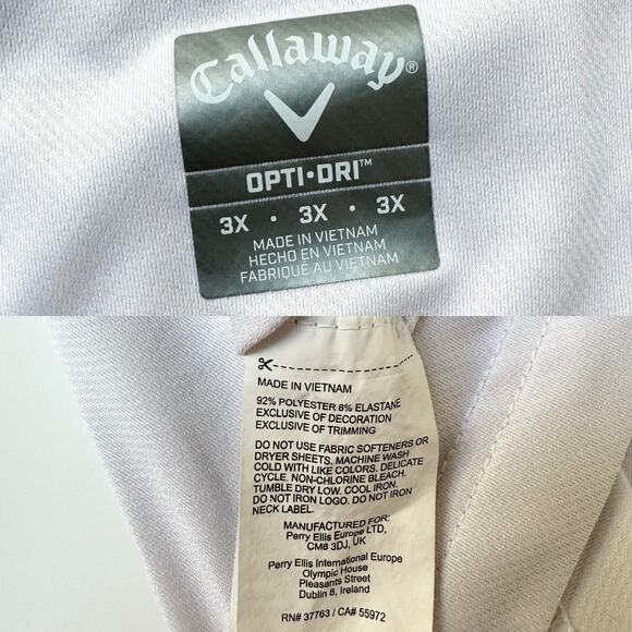 Callaway Men's Swing Tech Solid White Opti Dri Polo 3X - Picture 10 of 10